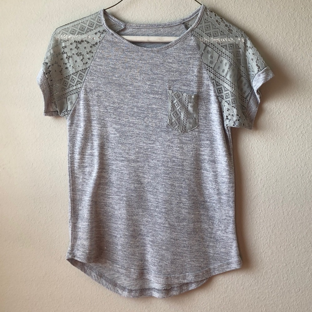 Lace Sleeve Cotton T-Shirt